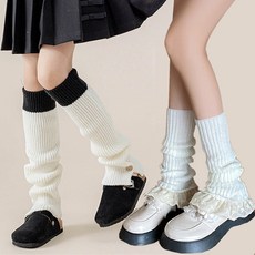 유블리 여아용 카타라 배색 단추 + 레이스 니트 보온 레그워머 세트