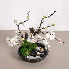 flowertree 人造梅花陶盆組 25公分, 1套, 白色