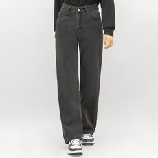 ELSSO 女款高腰刷毛寬版牛仔褲