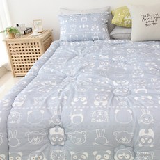 StoryEbul 孩童60支紗純棉四季被+保潔墊+床包+枕套組, 灰色(熊貓款)