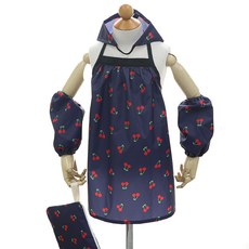 SEMOMS 女孩童滿版櫻桃印花荷葉邊防水圍裙+頭巾+袖套 2入+收納袋