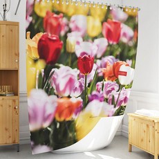 Rest in Bath 彩色鬱金香浴室浴簾 + 金屬掛環夾 10入組, 1套, 多色(混合)