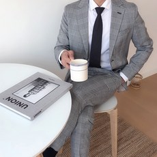 MEOSIDDA 男款經典格紋西裝外套+長褲套裝