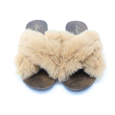 여성용 부드러운 크로스 털 뮬 슬리퍼