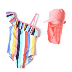 女童款彩虹連身裙+桃子帽子套裝