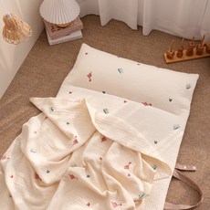 vivienda 孩童100支棉&Duraron涼感材質雙面薄墊+4層棉質紗布午睡被+超細纖維枕芯組, 恐龍寶寶款