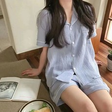 세컨핑크 여성용 냉감 사랑고백 이지 편안한 반팔 셔츠 + 반바지 잠옷 세트