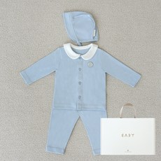 BABY&I Bio親膚內衣 + 寬邊帽 新生兒禮盒 80號, 1套, 藍色