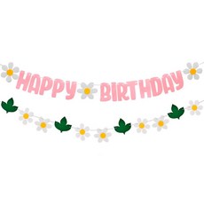 Partyshow 雛菊生日派對掛旗 粉色 + 花朵葉子套組, 1組, 粉紅色(花環)