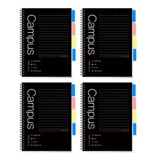 YOUNG ART 小學3-6年級 無主題索引線圈筆記本 60張, 黑色, 4個