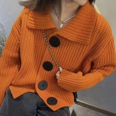 엘쏘 여성용 그랜드 라운드 버튼 니트 카라 가디건