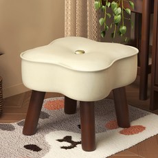 soonZAM 實木軟墊換鞋矮凳椅 幸運草 30 x 30 x 26 cm, 1個, 象牙白