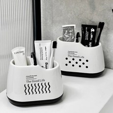 윈프라이스 더블 스페이스 칫솔꽂이 도트 + 물결 세트, 화이트 + 블랙, 1세트