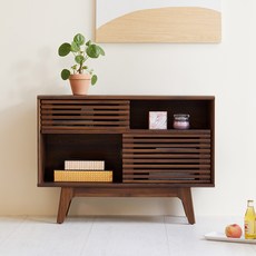 베스트리빙 아키 슬라이딩 도어 수납형 4단 거실장 방문설치, 월넛