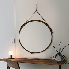 Chester北歐風圓形壁掛鏡 50cm, 深棕色