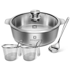WAGENSTEIGER 電磁爐適用附蓋304不鏽鋼涮涮鍋+附柄過濾網 2入+湯杓組, 26cm, 單色, 1組