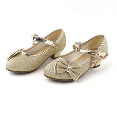 嚕嚕咻 女童亮片側邊蝴蝶結跟鞋