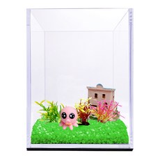 Rora Pet 15高立方加濕魚缸+彩石+人物模型+仿古屋+七彩花朵3件套, 長青（彩石）、隨機發貨（人物模型、仿古屋）