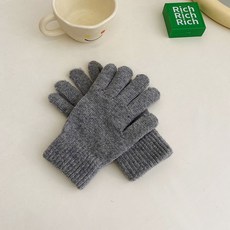 City Company 女款手機觸控針織絨毛素色指孔手套