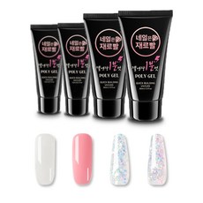 NAILBBAL 可水洗聚凝膠 30ml x 2pcs + 15ml x 2pcs set, 透明，粉紅色，極光六角形，粉紅色六角形, 1套