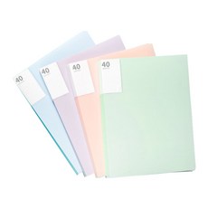 ARYKO 文青風色彩 A4 40頁透明文件夾 4入組, 天空藍, 紫色, 蜜桃色, 綠色, 1套