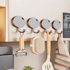 라보비아 강력자석 무타공 주방 수건걸이 원형후크, 그레이, 4개