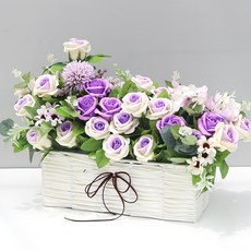 早晨香氣 玫瑰香皂花混合花籃 大, 紫色, 1個