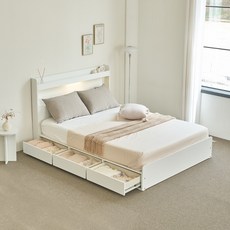 퍼리든 엘릭코 LED 3단 서랍 침대 + 본넬 매트리스 세트 방문설치, 화이트