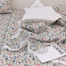 CHOUETTROOM Robe花朵印花60支棉泡泡紗夏季薄被, 藍色