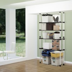 GAHWA HOME SYS. 寬度可調大容量四層四柱置物掛衣架 3SLB4040, 象牙白 + 黑色