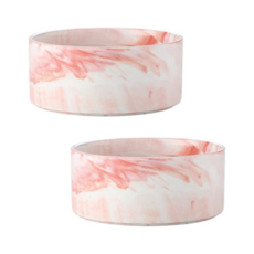 meongzi 寵物陶瓷飼料碗 L, 大理石紋粉色, 2個