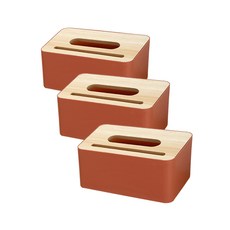 부스마켓 심플 직사각형 우든 티슈 트레이 B타입 3p, 레드, 3개