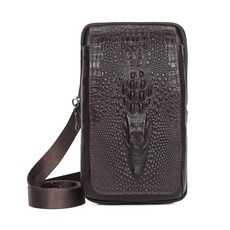 BLUEMOUNT 3WAY牛皮鱷魚紋迷你多功能斜背包腰包 CPZC307, 酒紅色