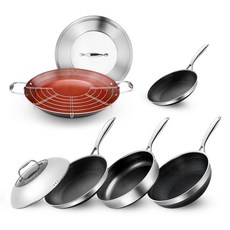 Cookcell 第7代電磁爐陶瓷黑色版平底鍋8件組, 1套, 5種平底鍋 + 2種複合鍋蓋 + 濾網, 混合色