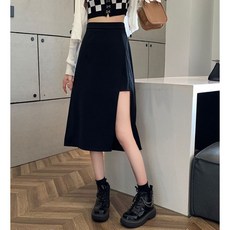 Goodif 女士時尚不對稱A字中長版開衩裙