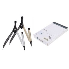 deLi 有線筆記紙 A5 白色 5入+筆型圓規組 2款, 1套