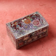 Bakssisangbang 朗齋 螺鈿漆器 珍珠母貝 單層抽屜 珠寶盒 金永萬作品 梅花玫瑰 18cm, 紅色, 1個