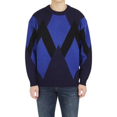 다꾸앙 남성용 오버핏 라떼아가일 라운드넥 긴팔 니트 E09K8_tn4403