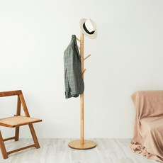 WOODYHOME 原木旋轉型圓形底座支架衣架, 淺木色