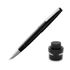 德國 LAMY 2000 Makrolon 14K金 EF尖鋼筆及瓶裝黑色墨水組, 黑色, EF