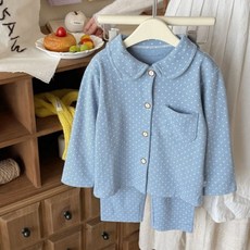 EYOUMONG 兒童寬鬆版圓點襯衫 + 鬆緊帶寬褲睡衣套裝 E6S142