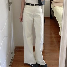 반야스토리 여성용 간절기 하이웨스트 와이드 데님 팬츠 SS100