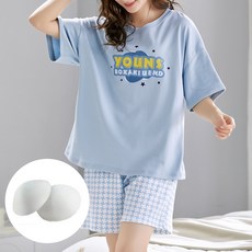 2'nd Pink 女款涼感免穿內衣附罩杯精美圖案休閒居家服上下套裝