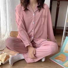 피어니스트 여성용 심플 카라 캐주얼 홈웨어 잠옷 상하의 세트