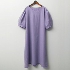 티탁 여성용 통기성 달콤 빅사이즈 데일리 라운드넥 항아리 소매 반팔 린넨 롱 원피스