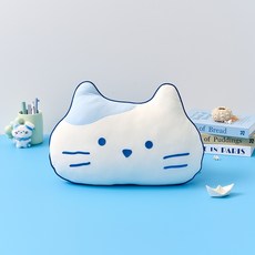 버터 마린 밀크캣 페이스 쿨 쿠션, 화이트 + 블루