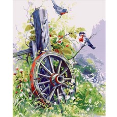 알로데 자전거를 탄 플라워 풍경 벽 장식 DIY 보석십자수 30 x 40 cm, NO 06, 1개