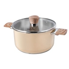 CASANI 電磁爐適用Selva系列木質雙耳湯鍋+玻璃鍋蓋, 混色, 22cm