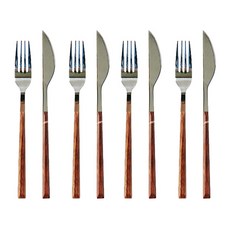 橡木棕色4人份叉刀8件組, 橡木棕色, 叉子4入 + 刀子4入