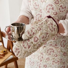 한일카페트 보타니 순면 원피스형 앞치마 + 주방장갑 세트, 핑크, 1세트